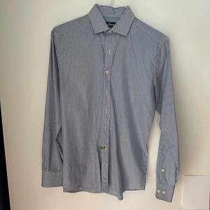 Cafe Cotton Men’s Blue Stripe Button Down Dress Shirt